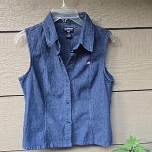 Polo Ralph Lauren Denim Stretch Sleeveless Button Down Top XL